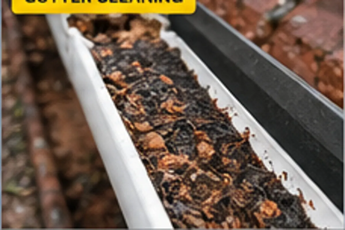 Gutter filled with leaves before professional clearing